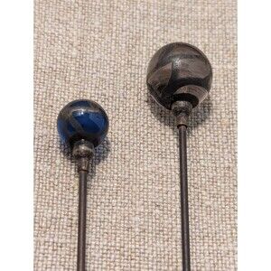 19th C. Decorated Glass Hat Pins (2) 8"